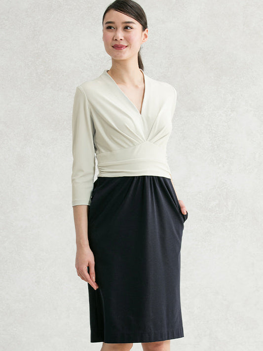 Gray × Navy Docking Shell Dress