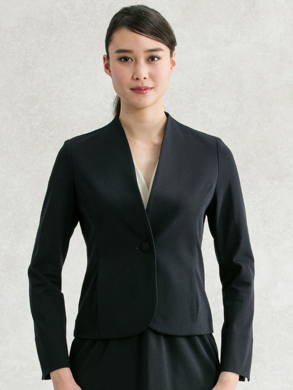 Cotton Blend: Navy Stretch Collarless Jacket