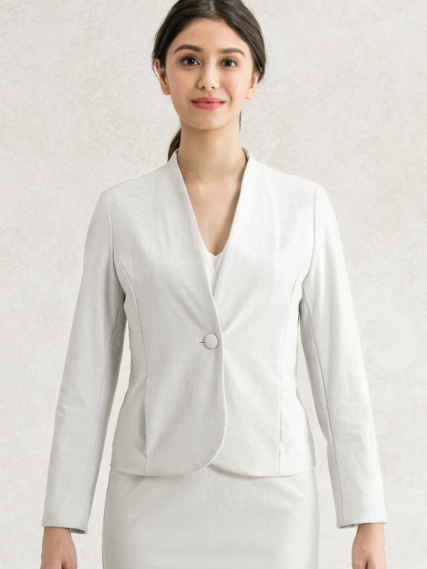 Stretch Jacquard: Greige Jacquard Collarless Jacket