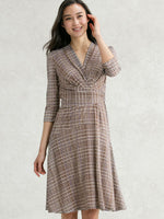 Mocha Shepherd Check Cache-Coeur Dress