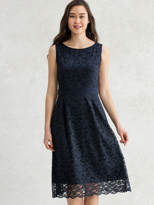 Navy Lace Flare Dress