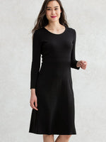 Black Line-Tucked Knit Dress