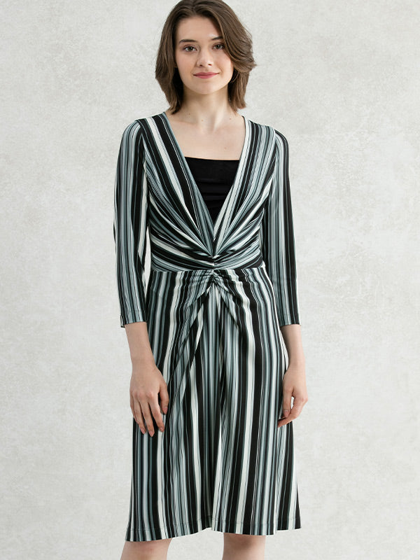 Striped V-Drape Dress