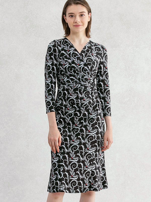 Black Leaf Gather Dress
