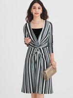 Striped V-Drape Dress