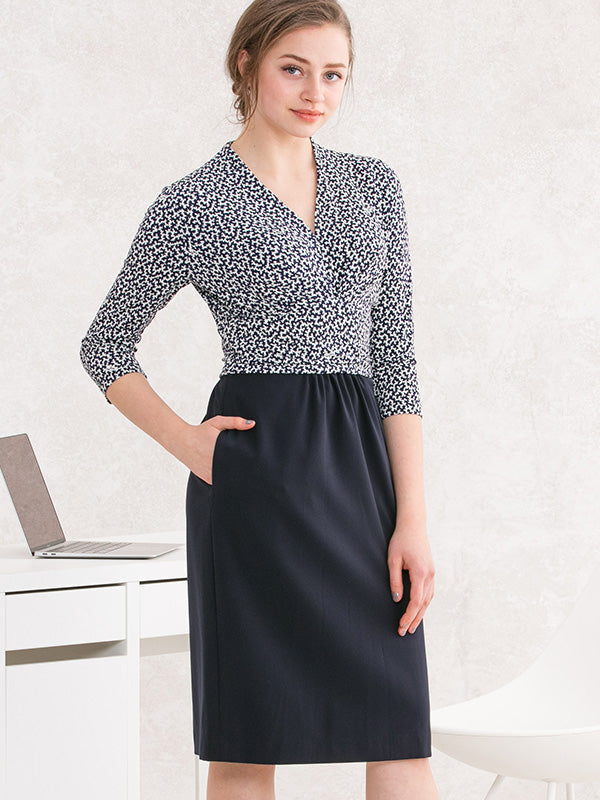 All-Season Material: Navy Mille Fleur Docking Shell Dress
