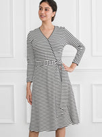 White X Black Stripe Wrap-Style Dress