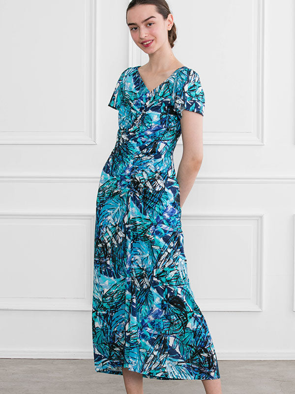 Blue Caribbean Long Gathered Dress