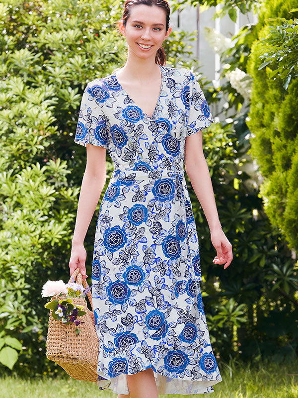 Japanese Pattern: Azure Peony Andalusia Dress