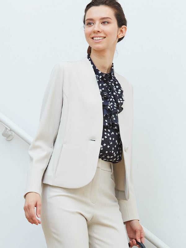 All-Season / No Lining: Greige Collarless Jacket