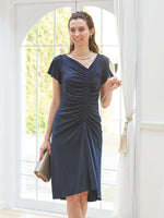 Navy V Gather Dress