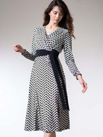 Black Herringbone Cache-Coeur Ribbon Dress