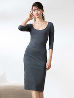 Long Length: Charcoal Gray 3/4 Sleeve Long Warm Underdress