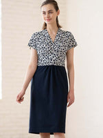 Cotton Blend Ponte: Cotton Blend Ponte White Trump Geo X Navy Shell Dress