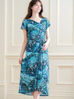 Blue Caribbean Long Gathered Dress