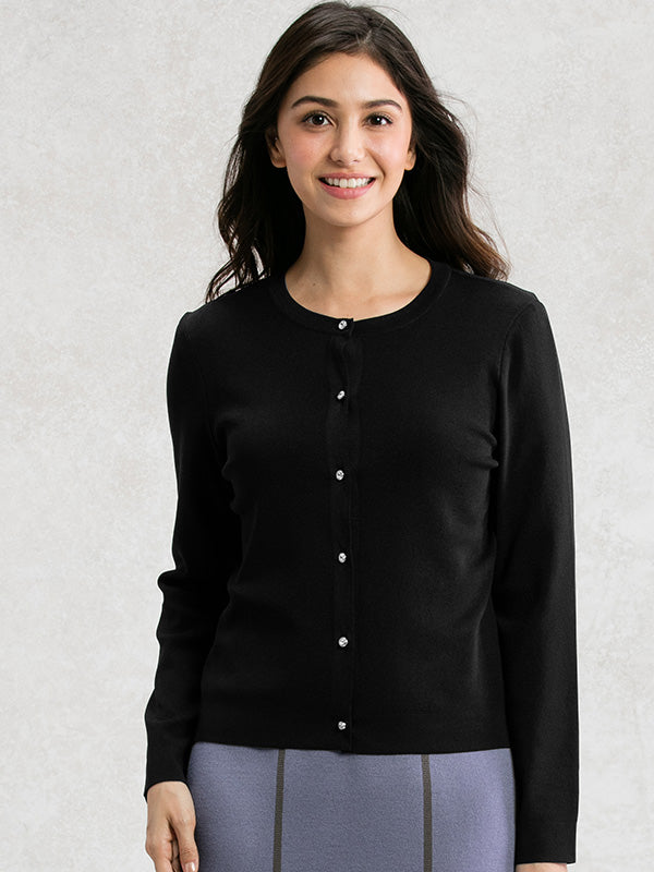 Black crew neck cardigan
