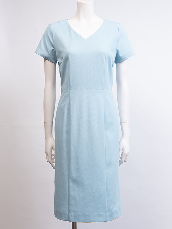 Sky Blue V-Neck I-Line Dress