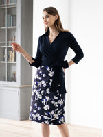 Navy X Navy Lei Flower Switch Wrap Dress