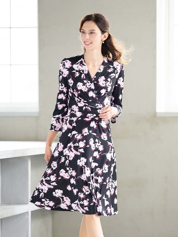 Pink Ray Flower Wrap Dress