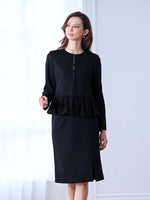 Wool Blend Double Face: Navy Lace Slit Skirt