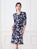 Navy Lei Flower Gathered Dress