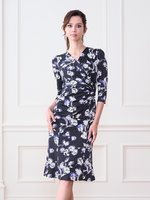 Navy Lei Flower Gathered Dress