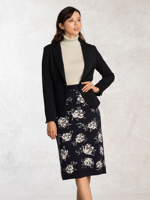 Setup: Navy Rose Jacquard Knit Skirt
