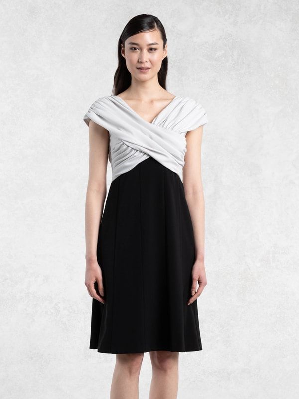All-Season Material: Greige X Black Shoulder Venus Dress