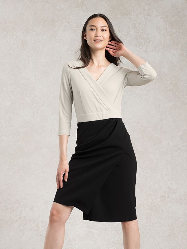 All-Season Material: Soy Milk X Black Asymmetry Dress
