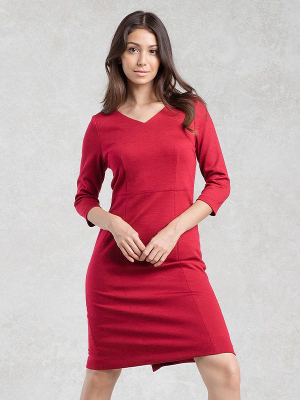 Suit Friendly: Red V-Neck I-Line Dress