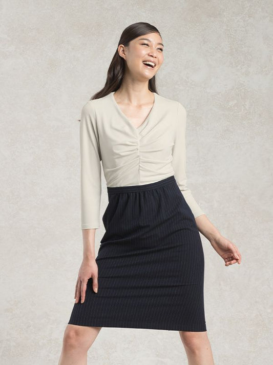 Suit Friendly: Soy Milk X Pinstripe Docking Tuck Dress