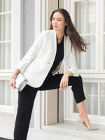 Suit Friendly: White Long Collarless Jacket