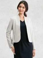 All-Season Material: Greige Collarless Jacket