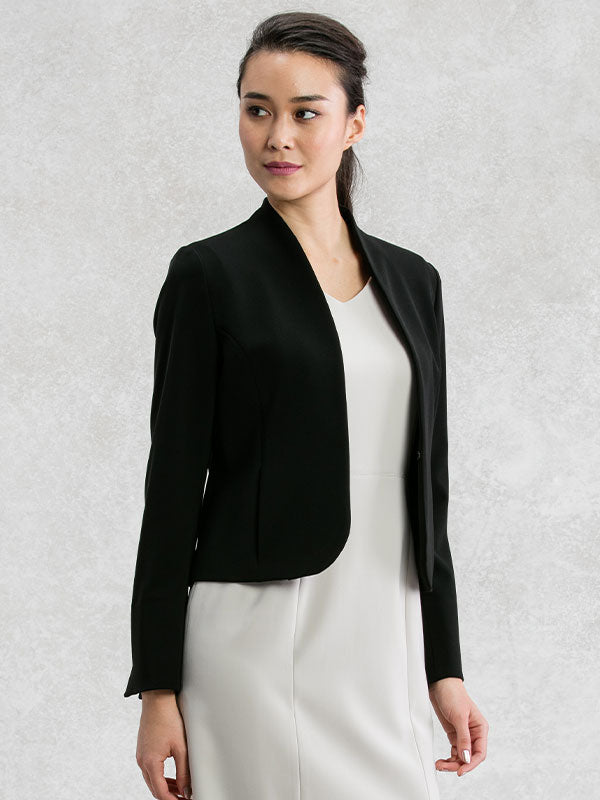 All-Season Material: Black Collarless Jacket