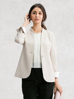 All-Season Material: Greige Long Collarless Jacket