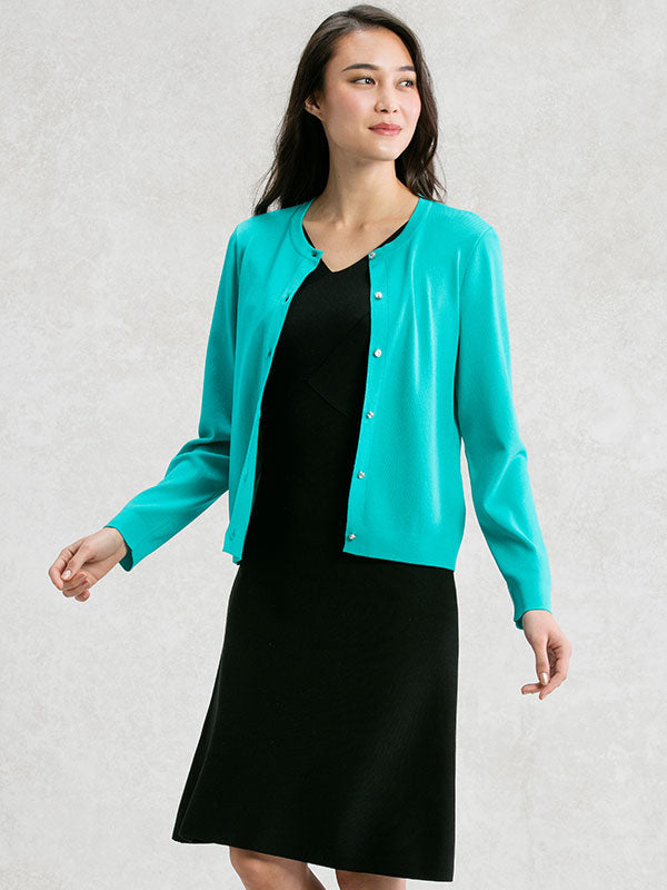 【Washable Knit】Mint Crew-neck Cardigan