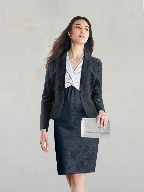 Stretch Jacquard: Lavender X Navy Jacquard Docking Twist Dress