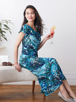 Blue Caribbean Long Gathered Dress