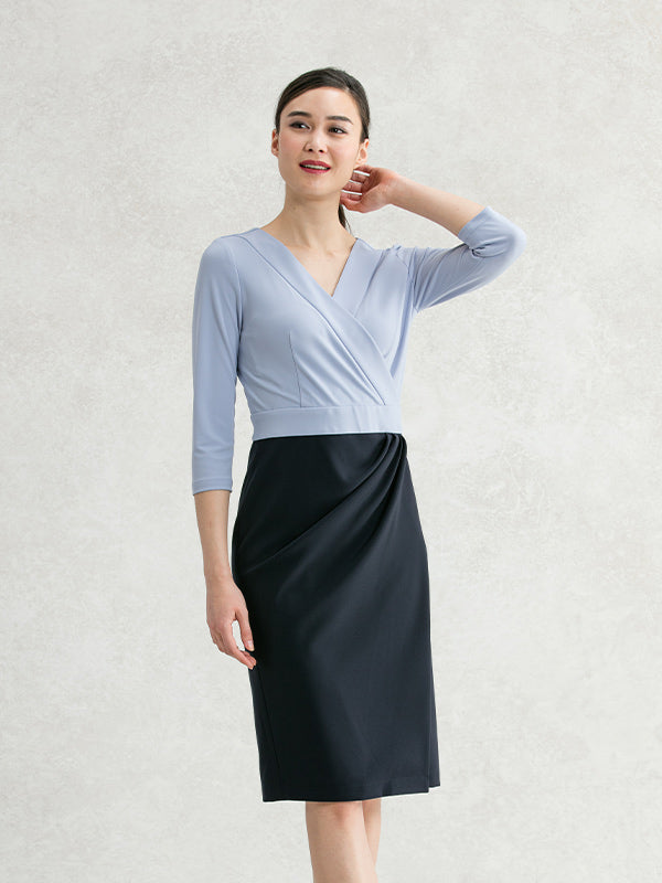 All-Season Material: Saxe Blue X Navy Asymmetry Dress