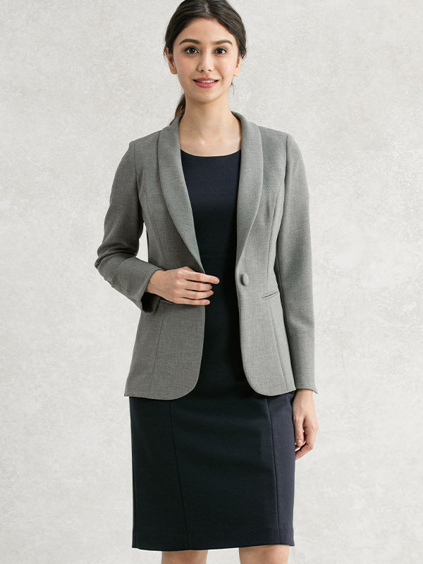 Grey Heathered Stretch Shawl Collar Long Jacket