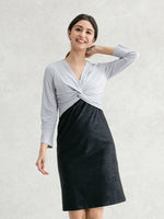 Stretch Jacquard: Lavender X Navy Jacquard Docking Twist Dress