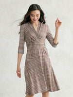 Mocha Shepherd Check Cache-Coeur Dress