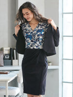 Cotton Blend: Navy Stretch Collarless Jacket