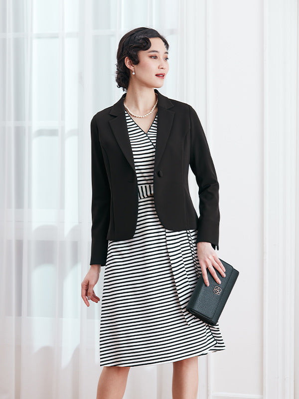 White X Black Stripe Wrap-Style Dress