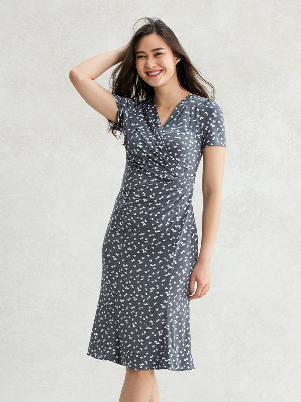 Gray Butterfly Gathered Dress