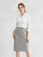 White X Beige Jacquard Docking Shell Dress