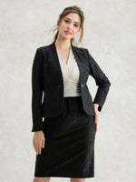 Stretch Jacquard: Black Collarless Jacket