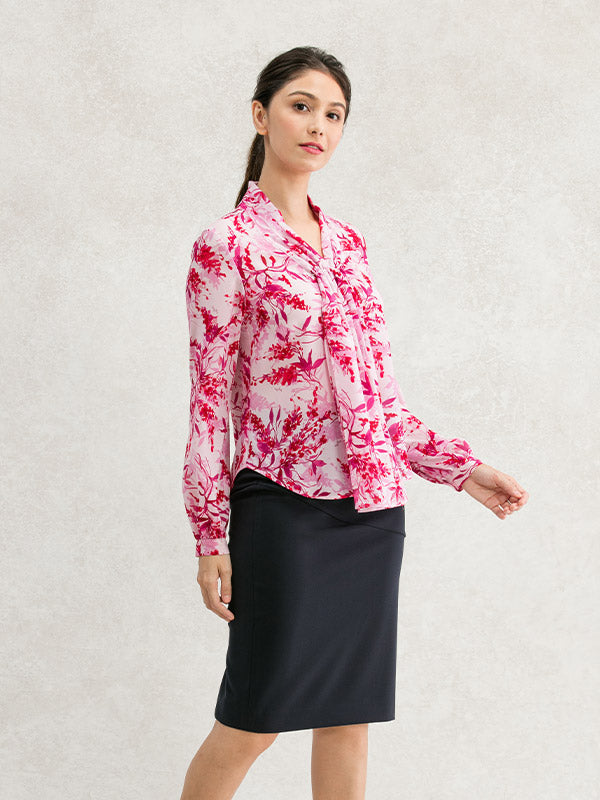 Stretch Chiffon: Pink Aroma Bowtie Blouse
