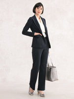 Navy Cotton Blend Straight Pants