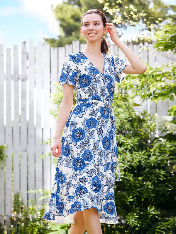 Japanese Pattern: Azure Peony Andalusia Dress